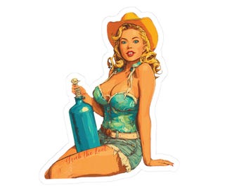 Nitrous Cowgirl Pin Up Sticker, Vintage Racing Decal, JDM Drift Vinyl Laptop Car Window