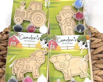 Farm Party Favor, Kids Paint Kit, DIY Birthday Craft, Assorted Figures (Wood)