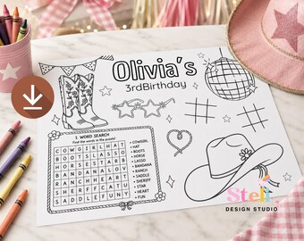 Cowgirl Birthday Coloring Page, Kids Activity, Party Favor (Digital Download)