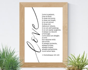 Love is Patient | 1 Corinthians 13 | Bible Verse Print | Scripture Print | Christian Print | Typographic Print | Inspirational | Calligraphy
