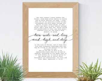 How Wide | Ephesians | Ephesians 3 18 | Bible Verse Print | Scripture Print | Christian Print | Calligraphy Print | Quote Artwork | Modern