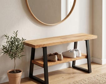 Handmade Solid Wood Shoe Bench – Rustic Pine Entryway Bench with Storage, Minimalist Hallway Furniture