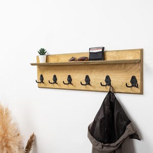 Rustic Wall Mounted Coat Rack with Shelf, Handmade Wooden Entryway Organizer with Hooks, Farmhouse Key Holder, Hallway Storage