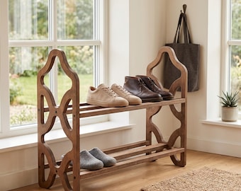 Handmade   Shoe Rack – 2 Tier Wooden Shelf, Handmade Entryway Organizer, Minimalist Decor