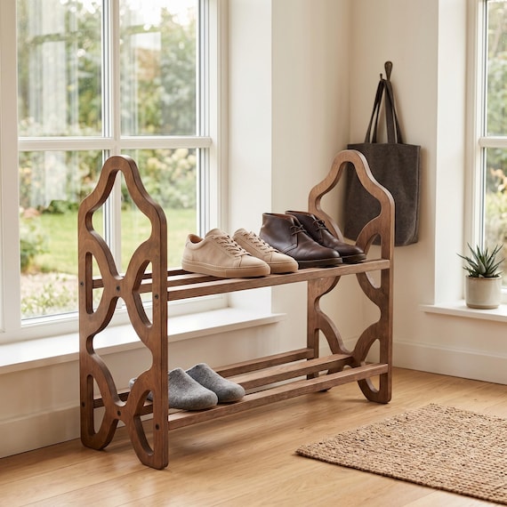 Handmade   Shoe Rack – 2 Tier Wooden Shelf, Handmade Entryway Organizer, Minimalist Decor