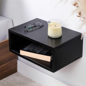 Floating Nightstand, Wall Mounted Bedside Shelf, Handmade Bedroom Furniture, Pine Wood Floating Bedside Table, Black Minimalist Unique Style
