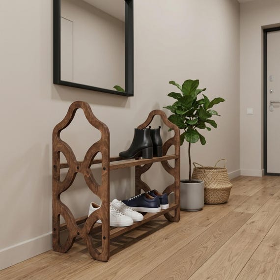 Handmade   Shoe Rack – 2 Tier Wooden Shelf, Handmade Entryway Organizer, Minimalist Decor