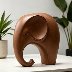 Scultura astratta di elefante in legno, statua di animale minimalista, decorazione moderna per la cameretta, statuetta di elefante intagliata a mano, regalo artistico unico