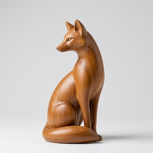 森のささやき 手彫りミニマリストキツネ彫刻 モダンハードウッドアート