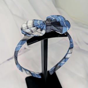 Thin .5" Plaid Bow Headband: School Uniform Plaid