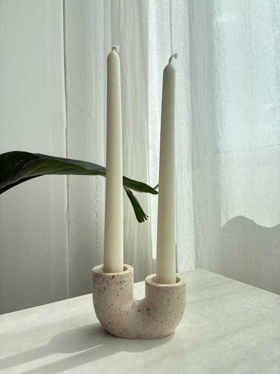 Terrazzo Stabkerzenhalter - moderner Kerzenhalter - Handmade Wohnaccessoire - Boho Deko - für Stabkerzen - Scandi Boho
