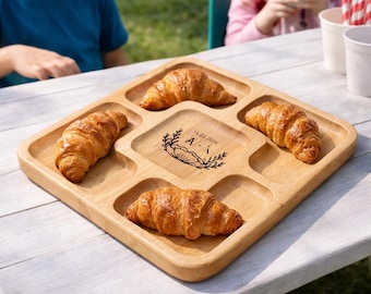 Personalized Wooden Serving Tray, Custom Appetizer Platter with Engraved Initials, Bakery & Puncakes Kitchen Board, Mothers Day Gift