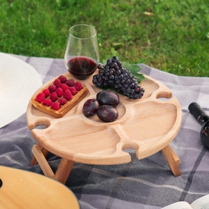 Mesa de picnic plegable de madera, bandeja para vino y aperitivos al aire libre, mesa de madera para vino, mesa de picnic portátil, accesorio para picnic, nuevo hogar