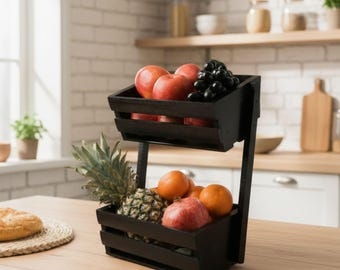 Two-Layer Wooden Storage Basket, Multifunctional Desk Shelf for Snacks and Fruits, Kitchen Organizer Rack with Double Storage Layers