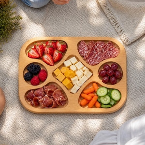 Personalized Picnic Snack Tray, Charcuterie Wooden Board, Appetizers Serving Plate, Cheese & Fruits Organizer Platter, Rustic Gift for Her