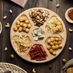 Wooden Snack Platter, Round Appetizer Tray with Compartments, Cheese and Nut Serving Plate, Party Platter for Snacks, Home Entertaining