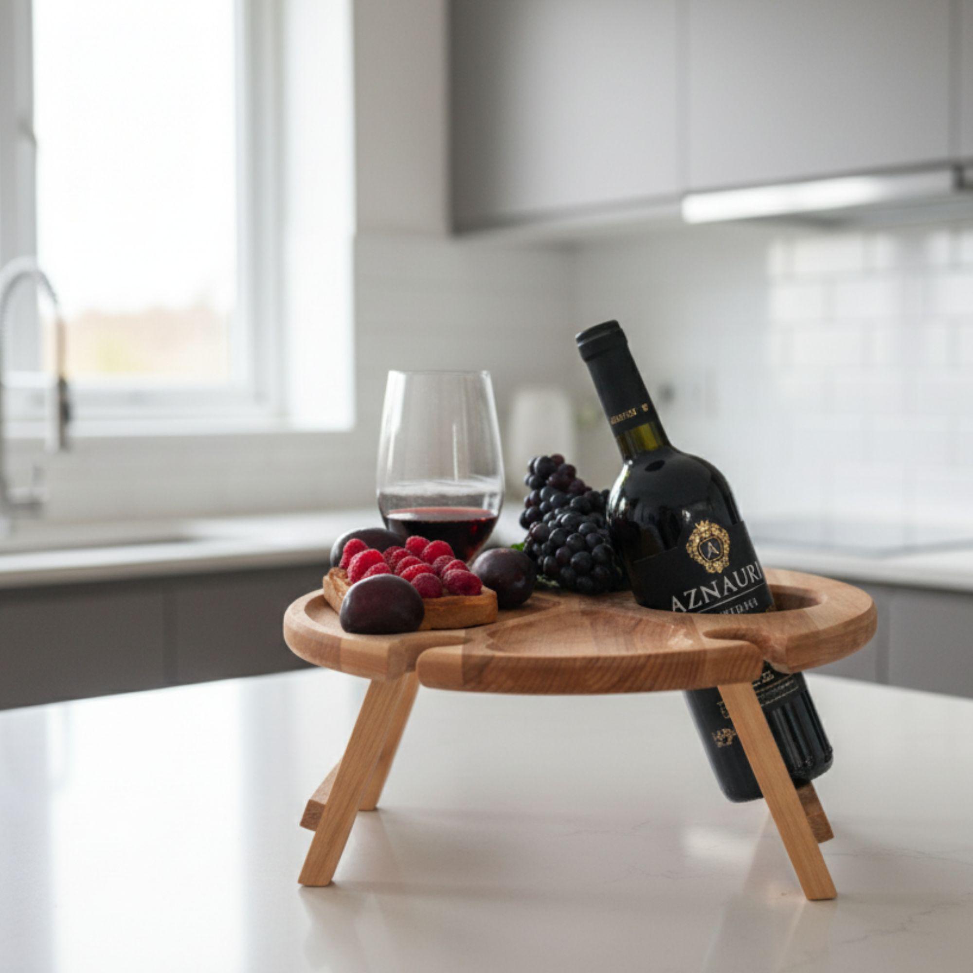 木製ワインテーブル Wooden Wine Table for Serving, Compact Folding Small Table with 4