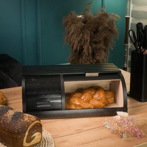 Wooden Bread Box, Roll Top Bread Bin, Farmhouse Bread Storage, Rustic Kitchen Organizer, Natural Wood Bread Keeper, Countertop Container