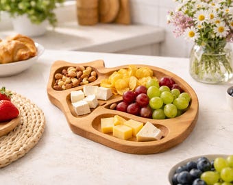 Houten bord voor snacks, keukenblad in kattenvorm voor fruit en kaas, bord voor kinderfeestjes, gepersonaliseerd Moederdagcadeau