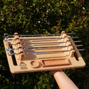 BBQ Board with Skewers, Kebab Serving Tray, Wooden Grill Platter, Dad Grill Master Gift, Custom Barbecue Set, Personalized Meat Lover Tray