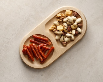 Personalized Wooden Snack Tray with 2 Compartments, Charcuterie Serving Board, Rustic Kitchenware Decor, Cheese and Appetizer Party Platter