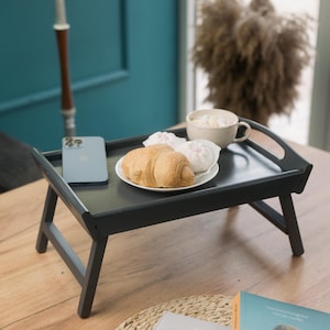 Bed Tray Table, Folding Breakfast Tray, Wooden Lap Desk, Portable Snack Table, Serving Tray with Handles, Laptop Tray Table, Food Tray Stand