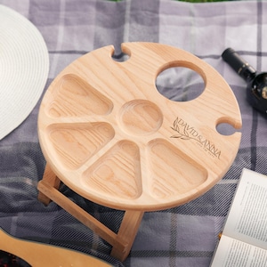 Mesa de vino personalizada, botellero para exteriores, bandeja de vino plegable, mesa de picnic de madera, bandeja para servir en fiestas, regalo para novios, vino personalizado