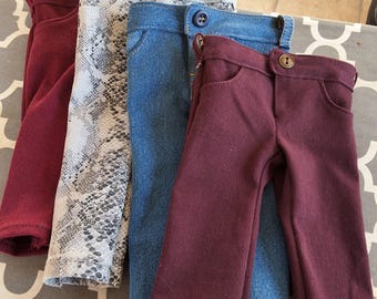 Handmade  4 Pocket  Stretch Skinny Jeans belt loops Various Colors fit 18" Dolls like American Girl, My Generation etc.