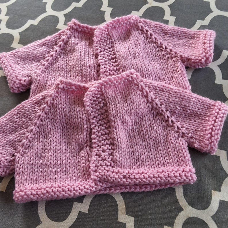 Handmade Knitted 3/4 length sleeves short Sweater fit 18 " Dolls like American Girl Doll image 3