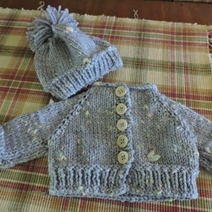 Hand Knit Textured Trim Roll Neck Buttoned Sweater with Stocking Cap Tweed  fit 18&quot; doll like AG, My Generation ,Slim Body Kidz n&#39; Cats