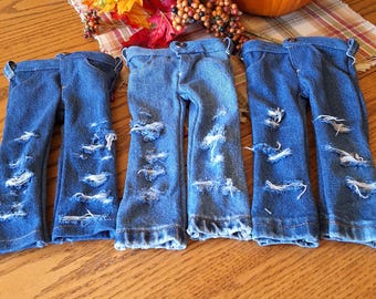 Handmade Distressed Straight leg Denim Jeans 4 pocket  fit  18 " Dolls like American Girl