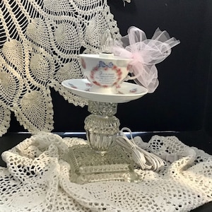 Vintage Teacup Lamp with Pink Flowers: Dining Decor