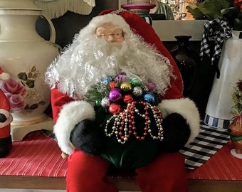 Vintage Victorian Santa Doll: 23" Seated Christmas Decor