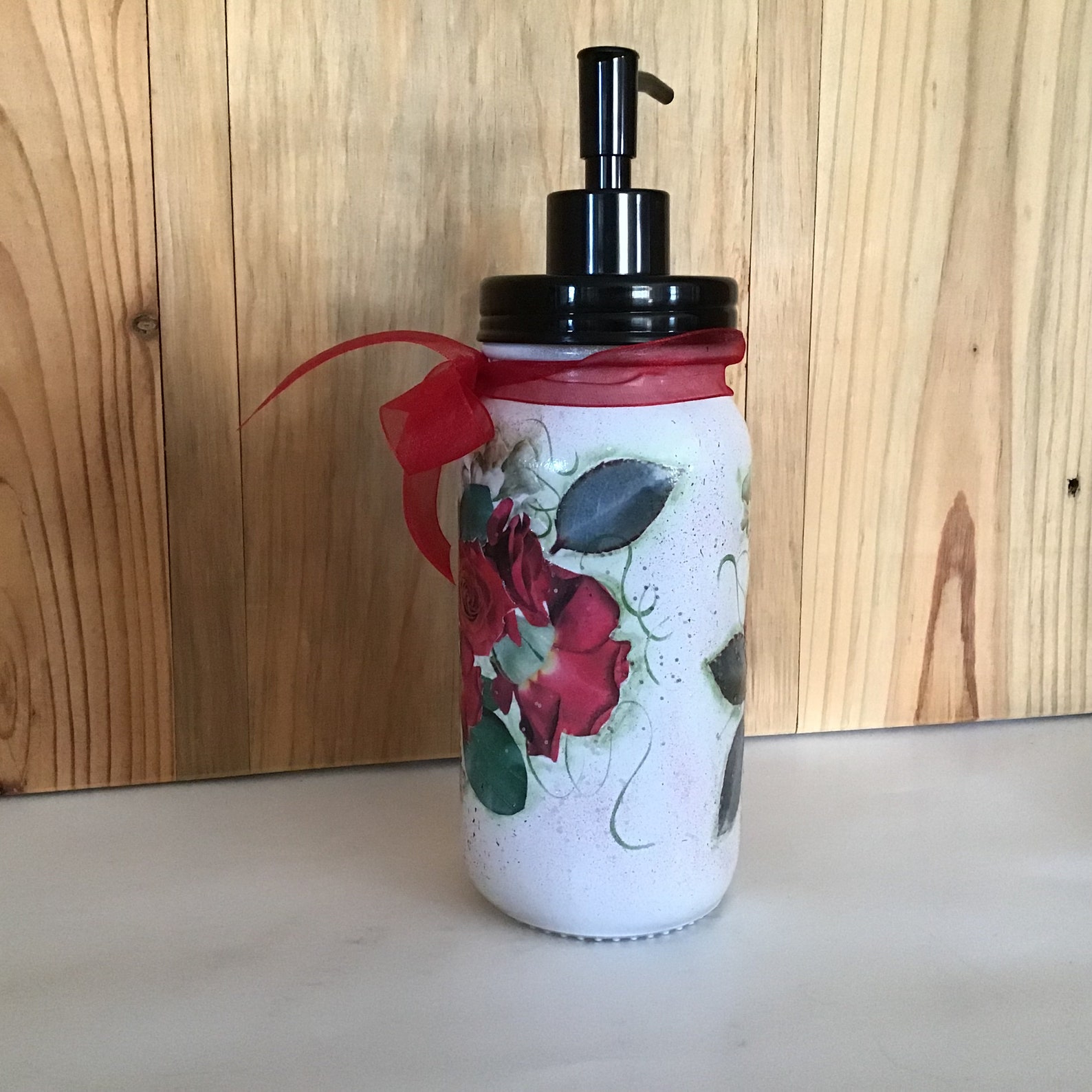 Lotion dispenser with red roses shabby red roses soap Etsy