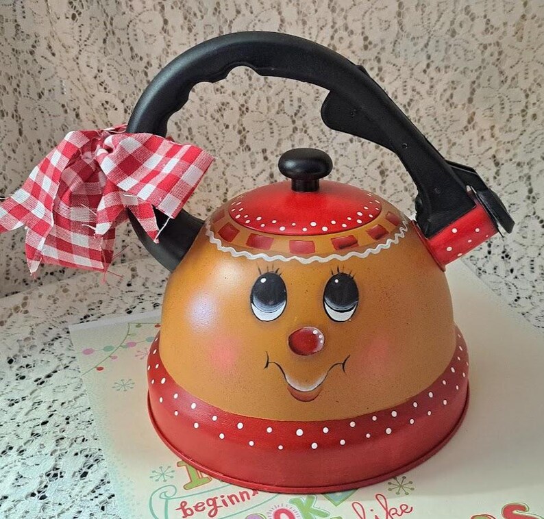 Hand-painted Gingerbread Girl Tea Kettle • Christmas Kitchen Decor ...