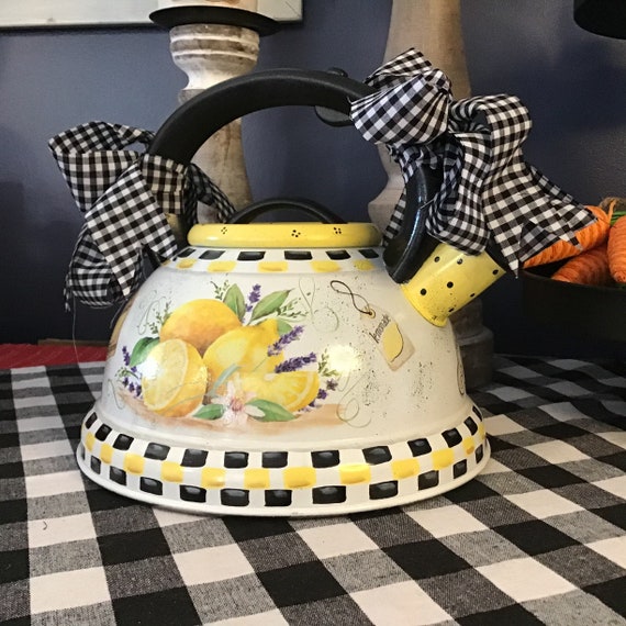 Lemon home decor lemons on tea kettle lemon kitchen decor Etsy
