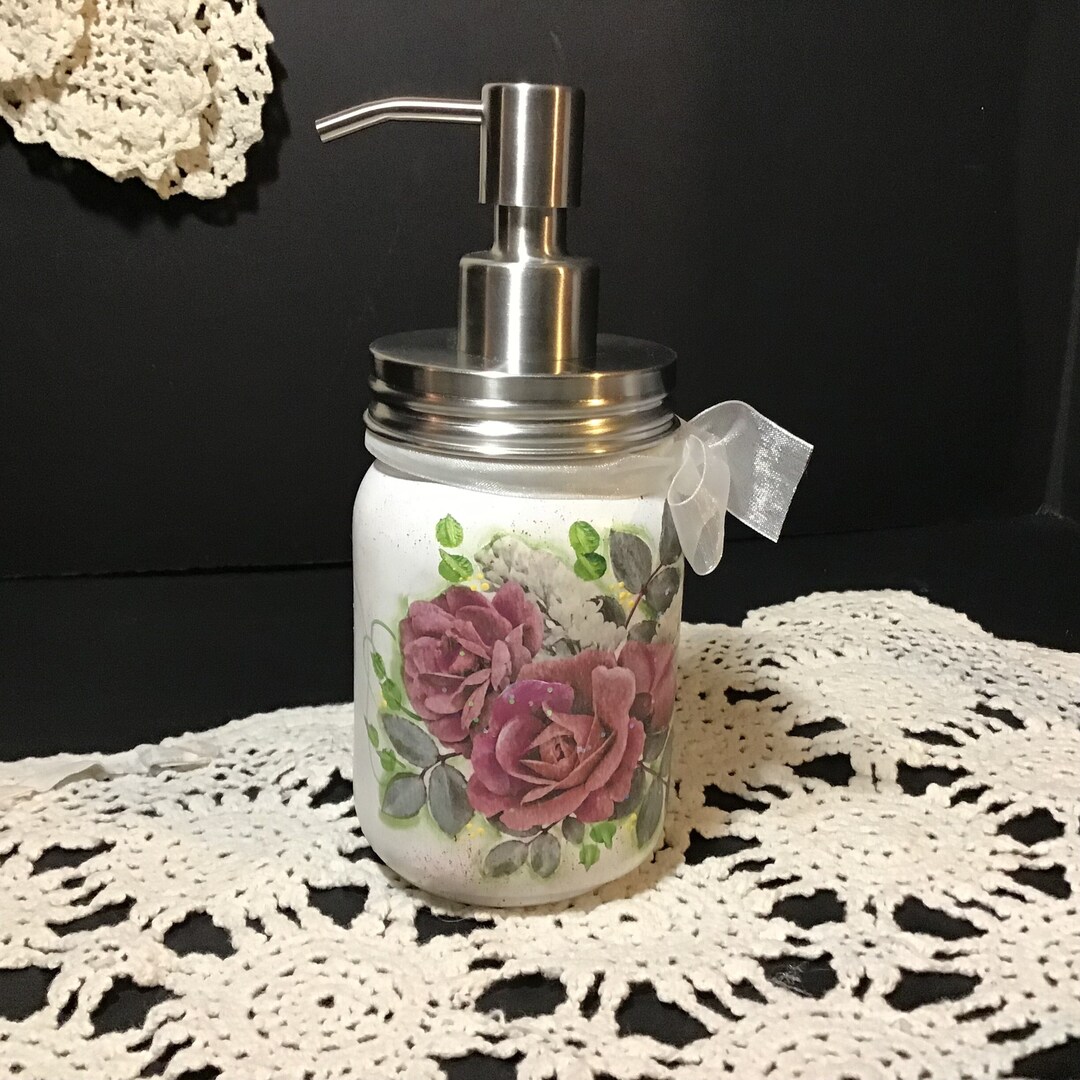 Soap Dispenser, Lotion Dispenser, Mason Jar Dispenser, Roses, Soap