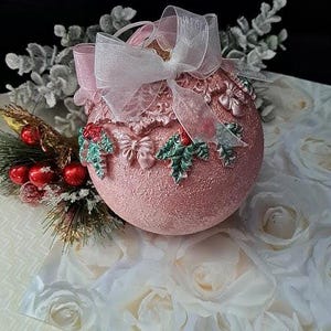shabby chic pink Christmas ornament 6&quot;, Christmas tree ornament pink, Christmas gift, Christmas decor hanging ornament