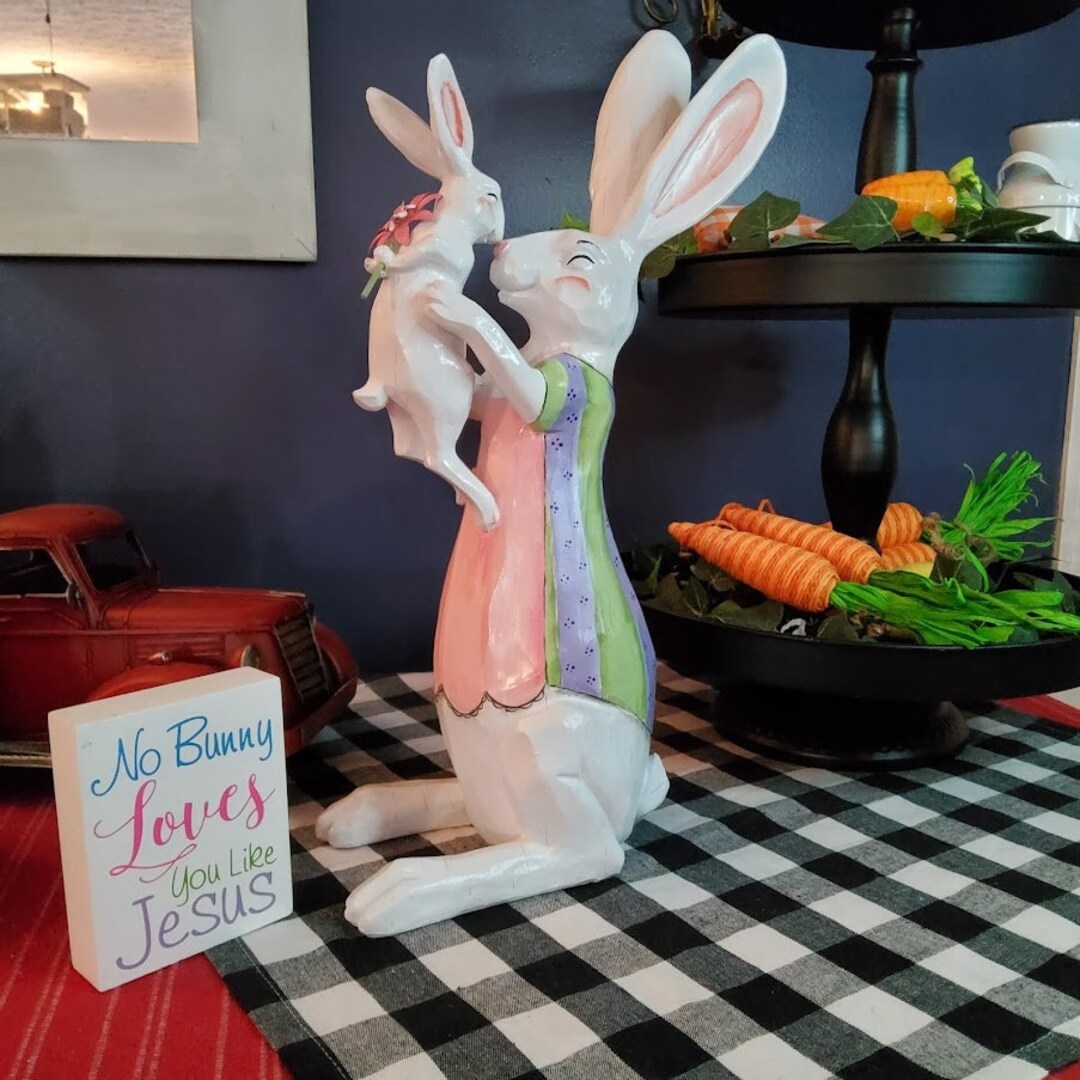 White Rabbit Hand Painted, Mama Rabbit and Her Little One, White Rabbit ...