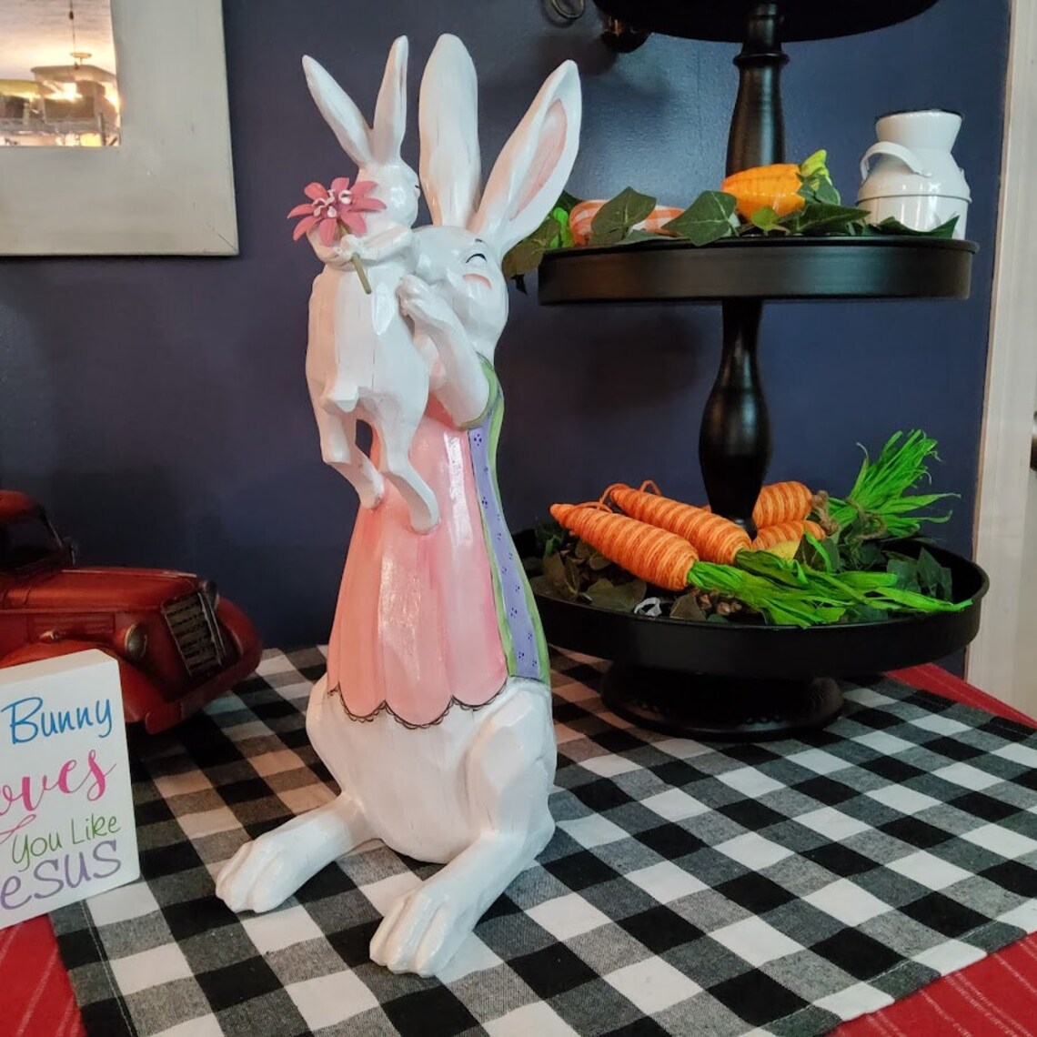 White Rabbit Hand Painted Mama Rabbit and Her Little One. | Etsy