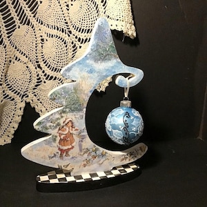 Hand Painted Christmas Ornament with Tree Stand: Holiday Decor Gift