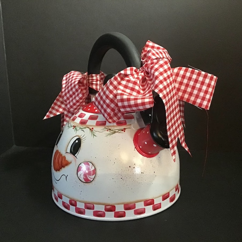 Snowman Tea Kettle Hand Painted Tea Kettle Farmhouse Etsy