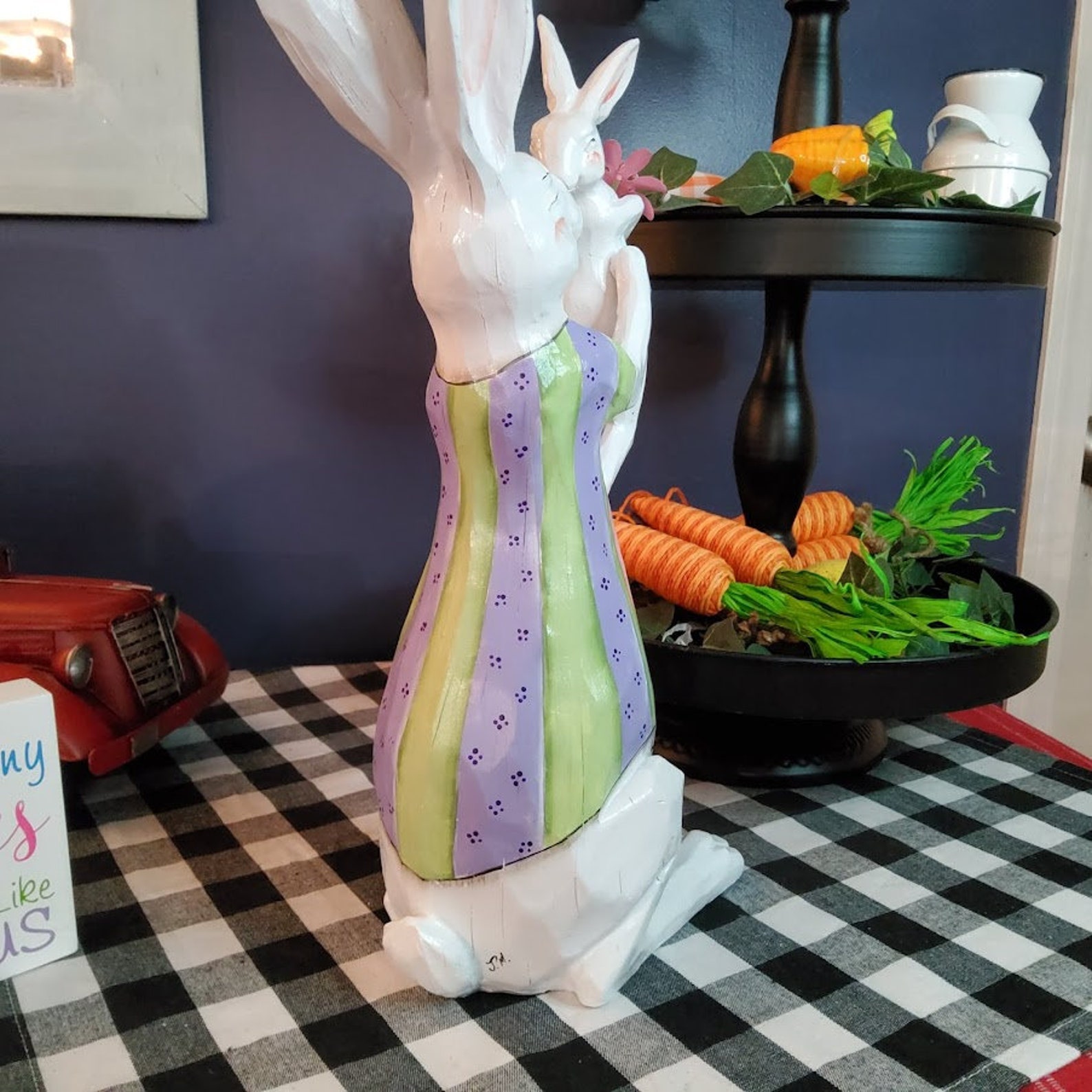 White Rabbit Hand Painted Mama Rabbit and Her Little One. | Etsy