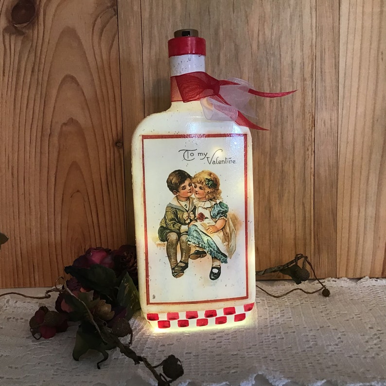 Victorian valentine decor lighted bottle for valentines day Etsy