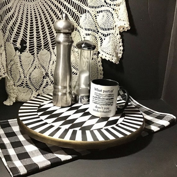 Lazy Susan Hand Painted, Painted Whimsical Turn Table, Black and White  Checks Lazy Susan, Designer Inspired, Kitchen Decor 