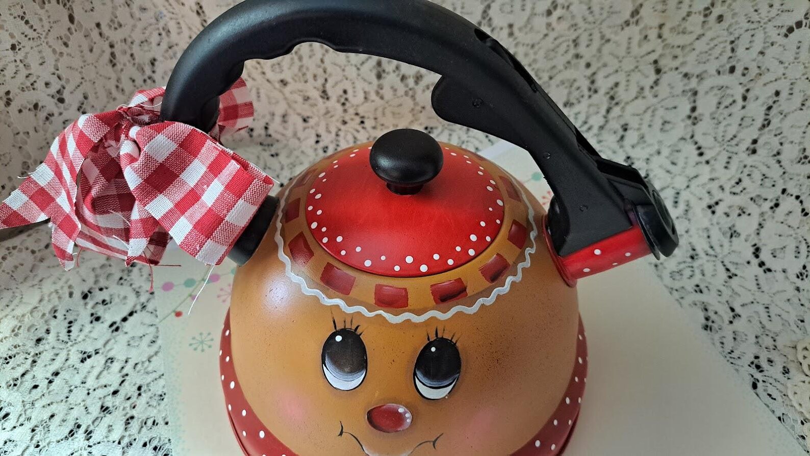 Hand-painted Gingerbread Girl Tea Kettle • Christmas Kitchen Decor ...