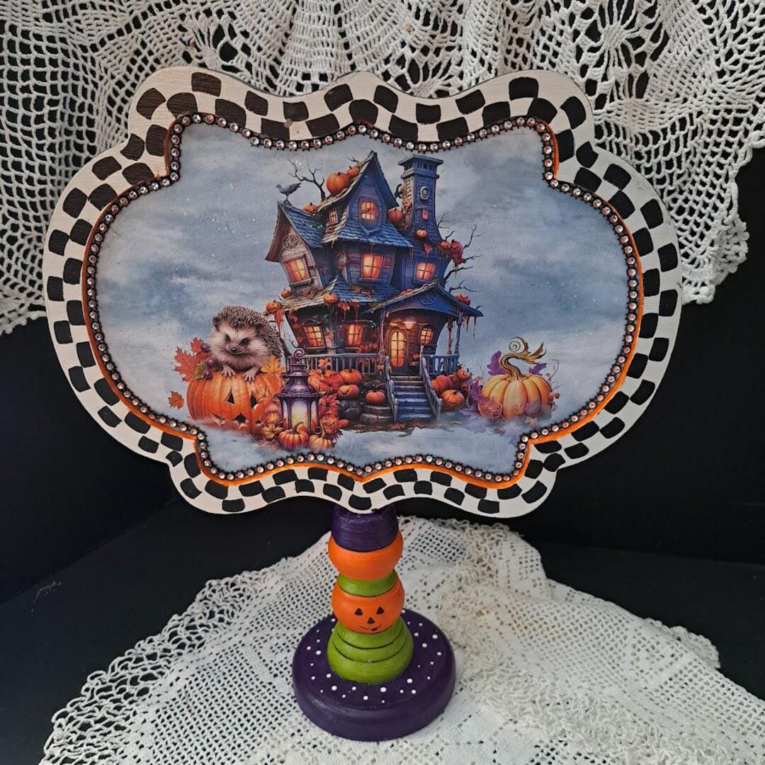 Halloween Decorations Handmade Gift Hand Painted Decoupage Witches Fall ...