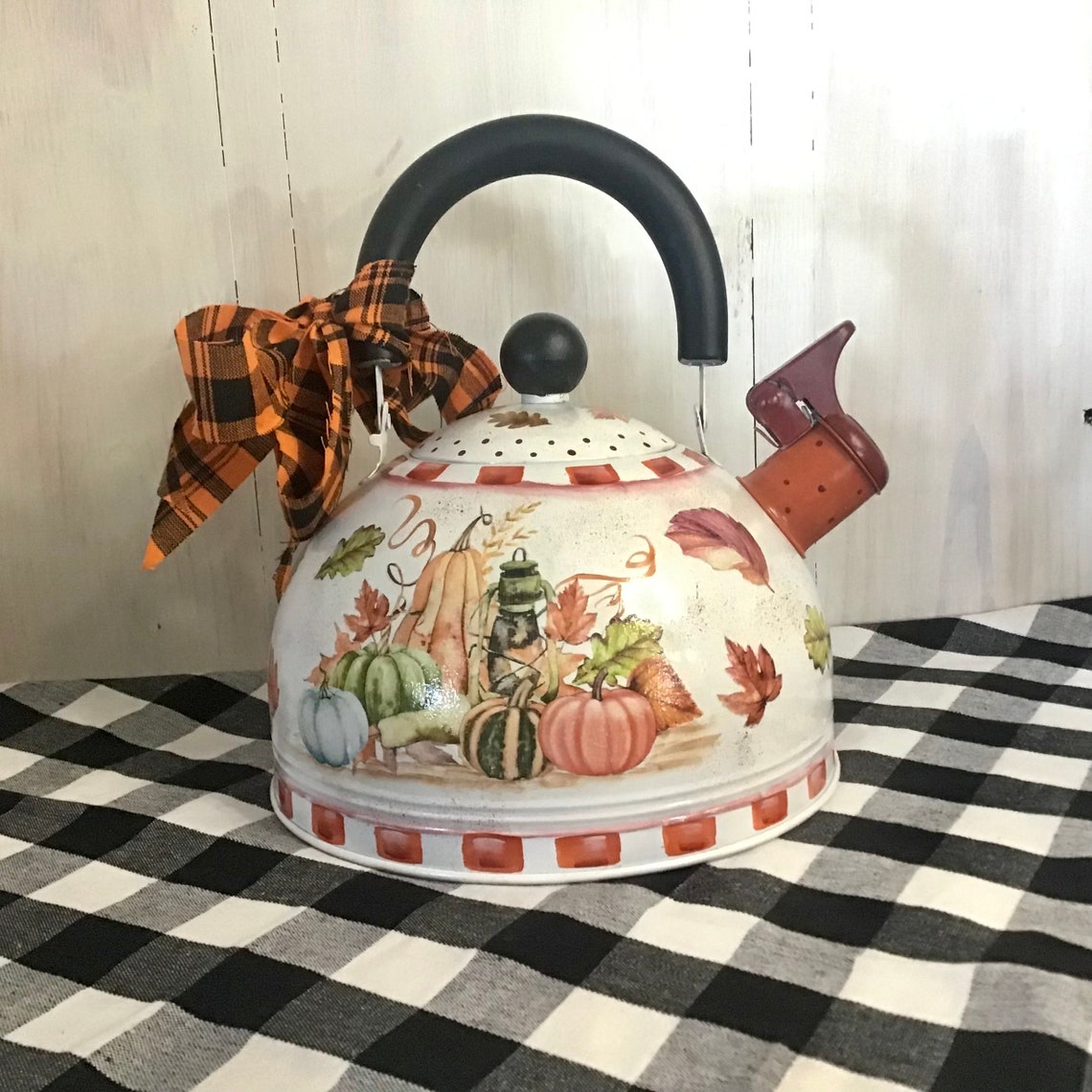 Tea kettle fall pumpkins fall kitchen decor tea kettle fall Etsy