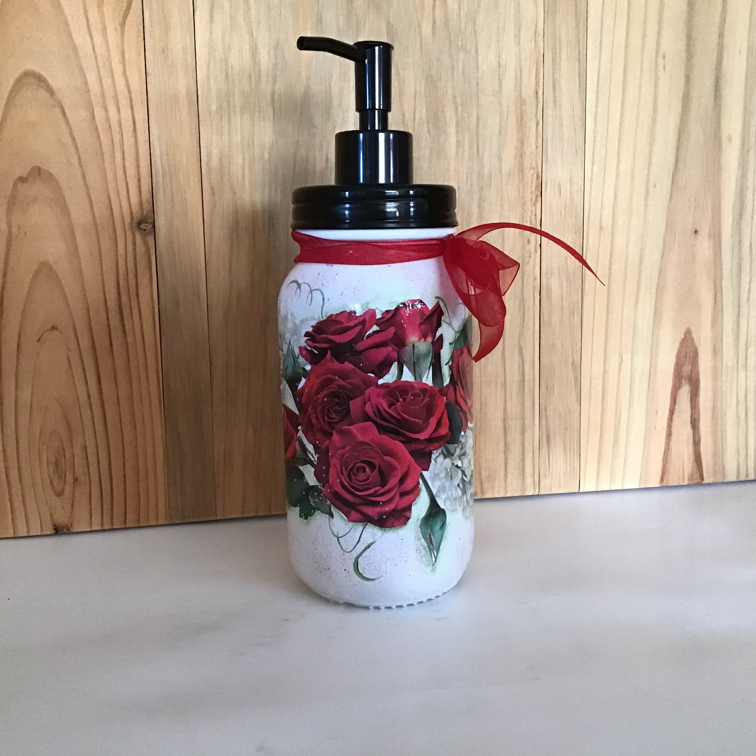 Lotion dispenser with red roses shabby red roses soap Etsy