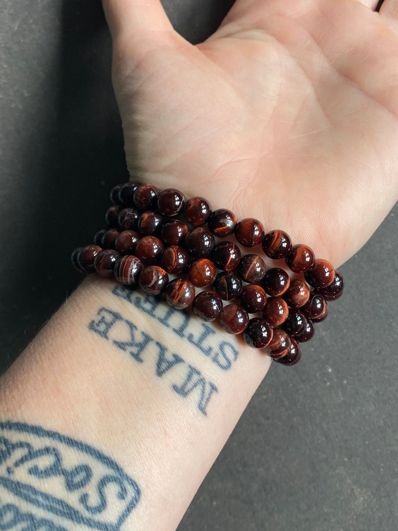 Red Tiger/'s Eye Beaded Bracelet~ Stretchy Stone